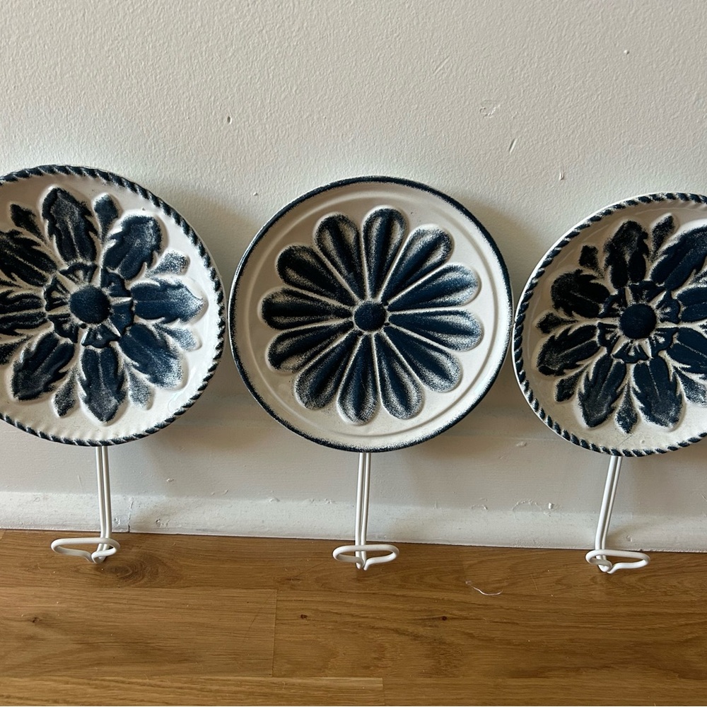 Decorative Ceramic Wall Hook Trio - Navy and White